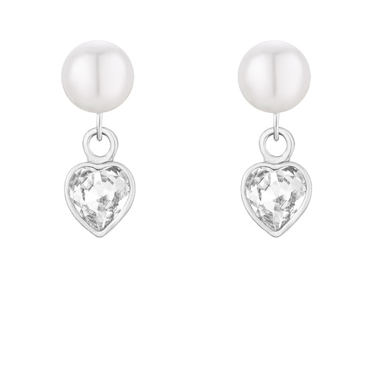 Srebrne kolczyki perły z sercami SWAROVSKI CRYSTAL