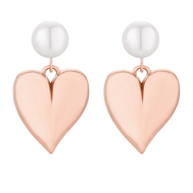 Kolczyki perły z sercami z różowego złota