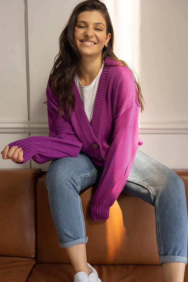 Kardigan Wool Me Tender Purpura 100% Wełna Merino Purpura