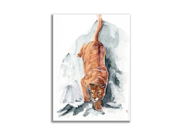 Akwarela ręcznie malowana Puma pantera