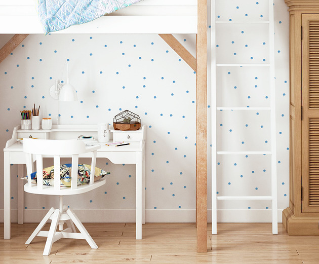 Tapeta dla dzieci Kropki (Painted Blue Dots)