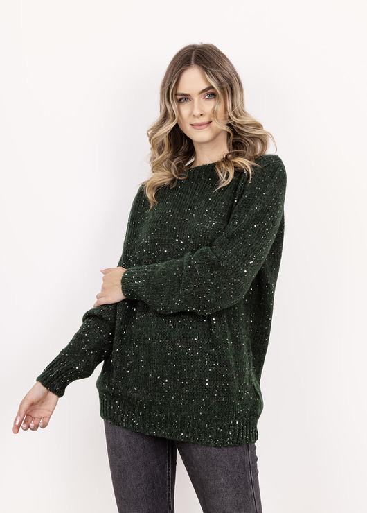 Sweter z cekinami - SWE338 ciemny zielony MKM