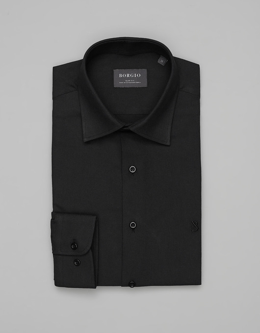 Koszula flumeri 00509 długi rękaw czarny slim fit