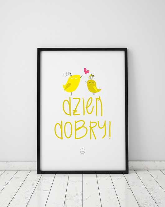 Plakat z ptaszkami. Dzień dobry