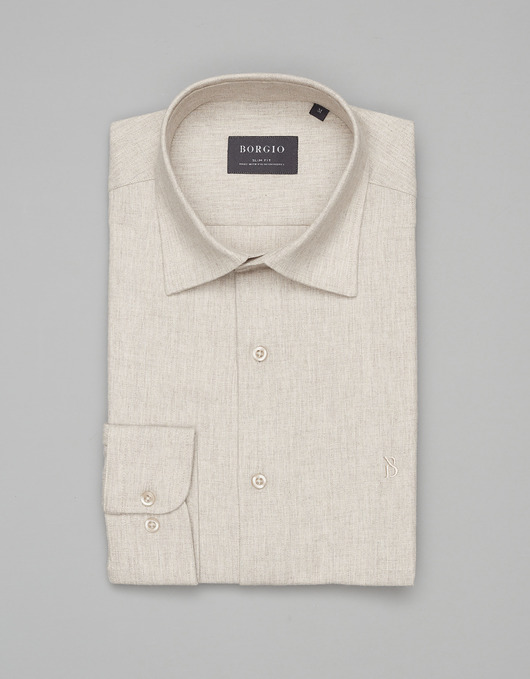 Koszula flumeri 00510 długi rękaw beżowy slim fit