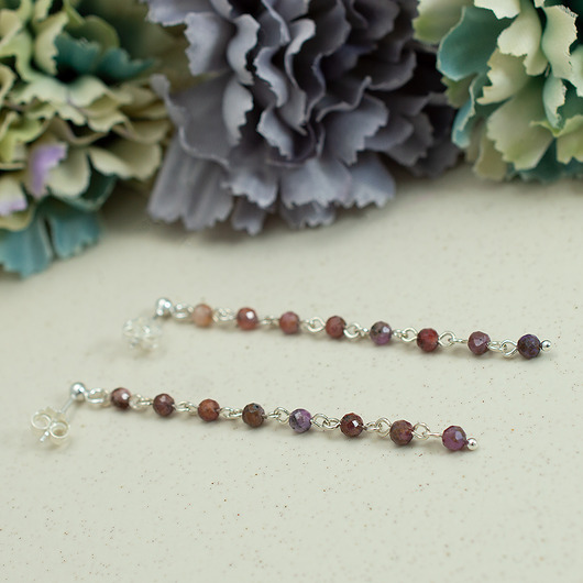 Szafiry różowe i srebro 925 - bardzo długie delikatne klasyczne kolczyki