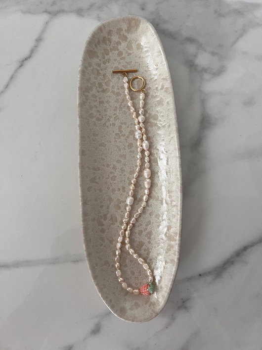 Handmade naszyjnik z naturalnych pereł z różową maliną koraliki 2w1