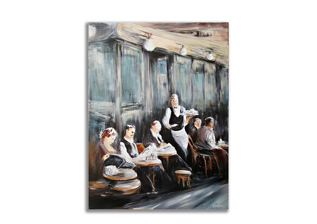Obraz ręcznie malowany 80x60 cm Kawiarnia Paryż