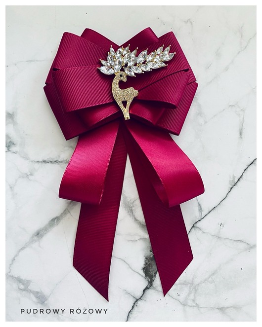 Brosza / Krawat w kolorze burgund z Reniferem Exclusive