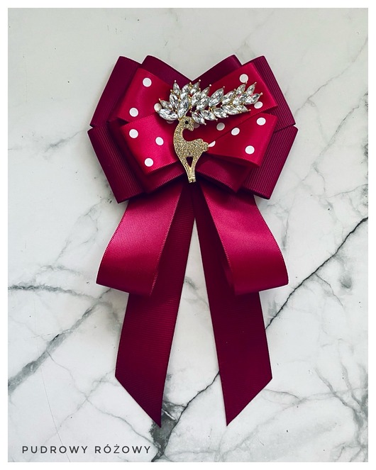 Brosza / Krawat w kolorze burgund z Reniferem Exclusive