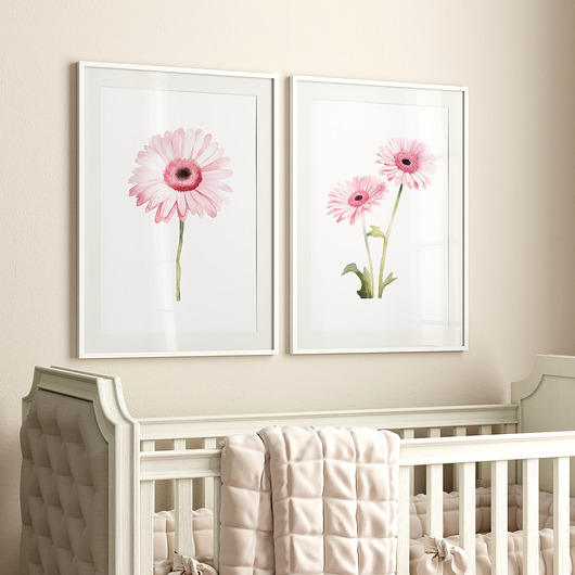 Różowe Stokrotki - Zestaw dwóch grafik botanicznych