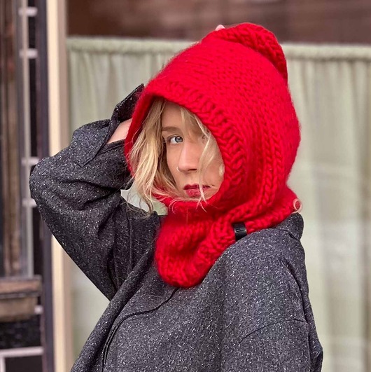 100% MERINO Czerwona kominiarka kapturek