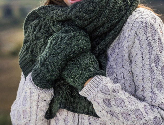 Luksusowo miękkie rękawiczki -100% wełny merynosów ciemna zieleń