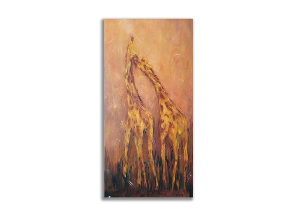 Obraz olejny ręcznie malowany 125x62 Żyrafy