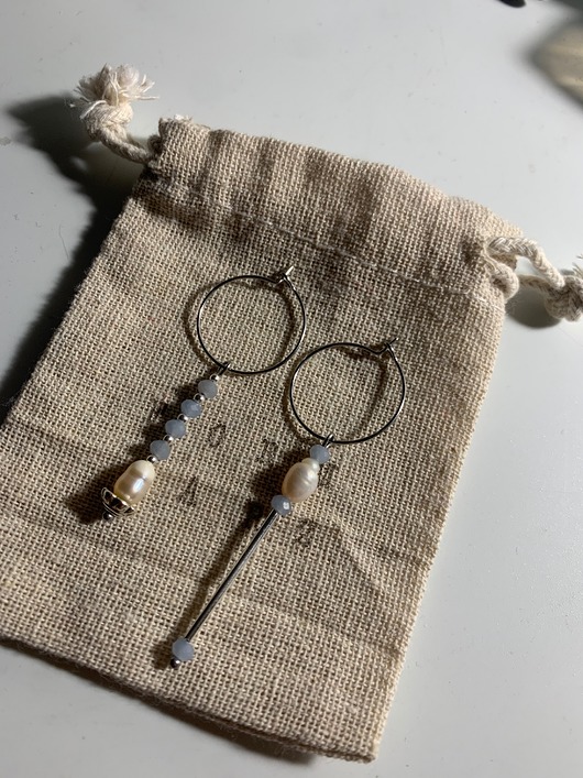 Kolczyki z akwamarynem i perłą