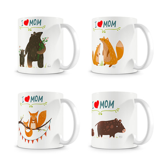 Zestaw 4 kubków. i love MOM