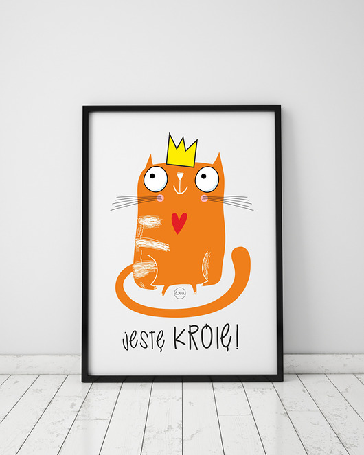 Plakat z kotem. Jestę królę