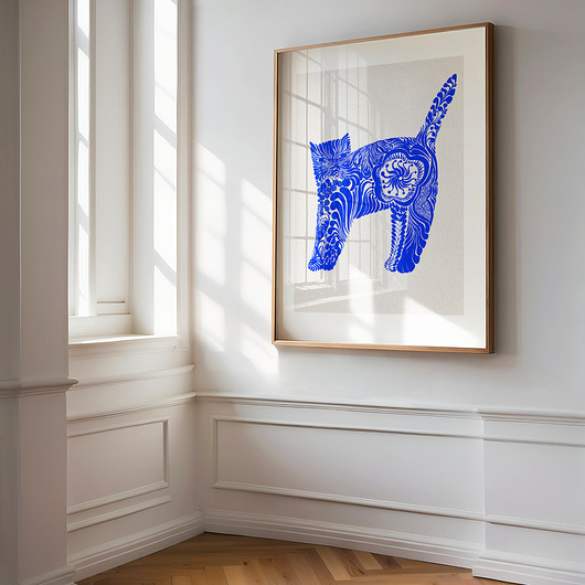 Cobalt Cat, grafika z kotem, niebieski kot