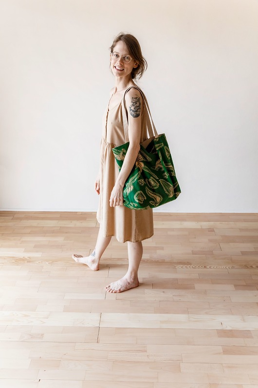 Bawełniana torba na ramię w etniczny wzór upcycling