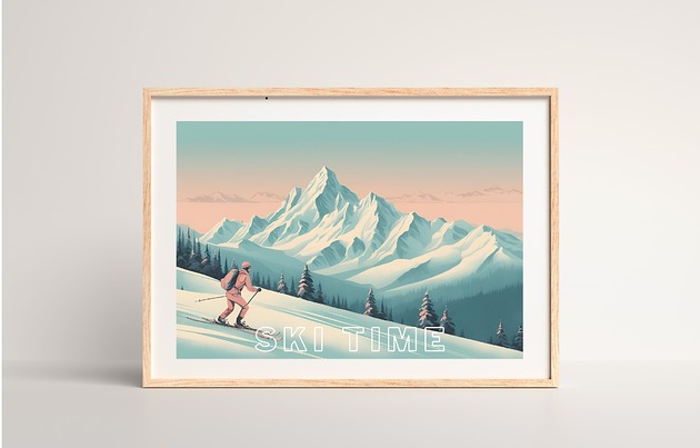 PLAKAT GÓRY narty SKI zimowy grafika