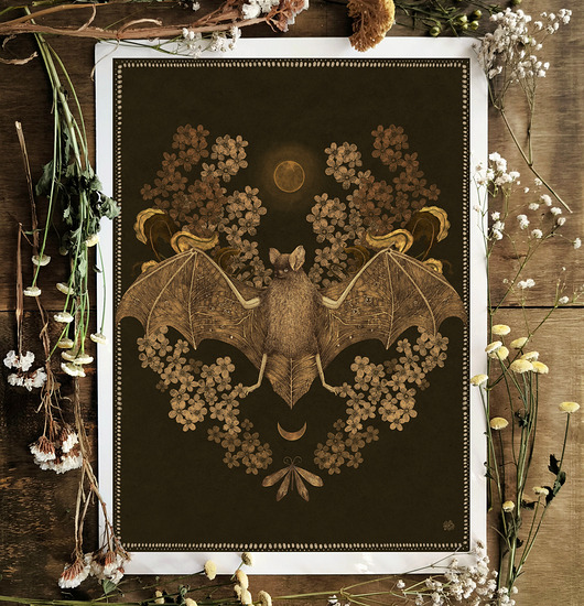 Nietoperz plakat, plakat botaniczny, plakat boho, plakat natura