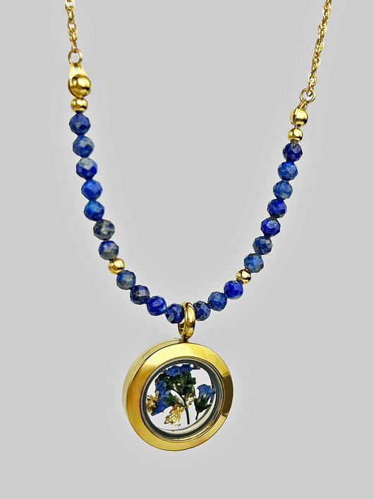 Naszyjnik lapis lazuli & niezapominajka