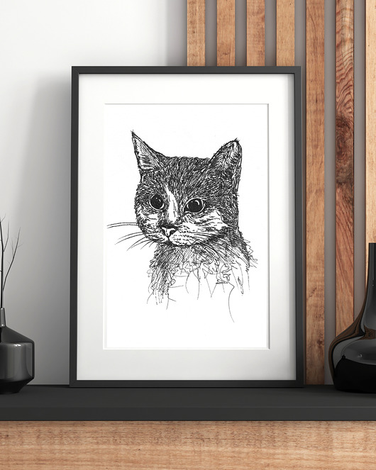 Ręcznie rysowany obrazek - cienkopis A4 - kot
