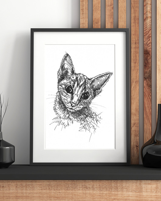 Ręcznie rysowany obrazek - cienkopis A4 - kot
