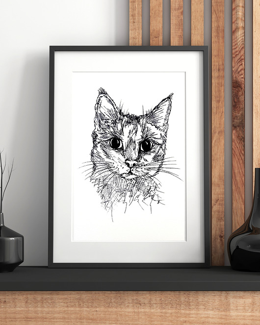 Ręcznie rysowany obrazek - cienkopis A4 - kot