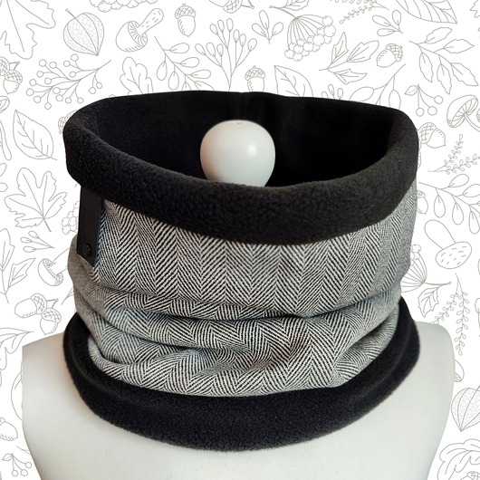 Komin męski biały i czarny - jodełka