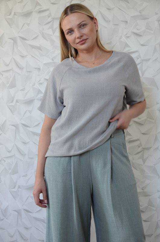 Bluzka len/wiskoza w kolorze szarego hematytu