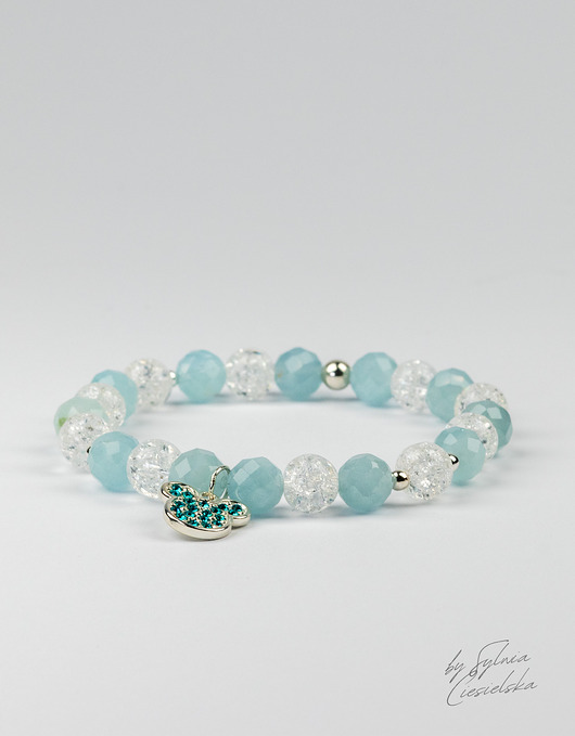 Unikatowa Bransoletka Damska z Kamieni Naturalnych Akwamaryn i Kwarc