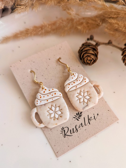 Kolczyki zimowe kubeczki,gorąca zimowa kawa prezent dla dziewczyny