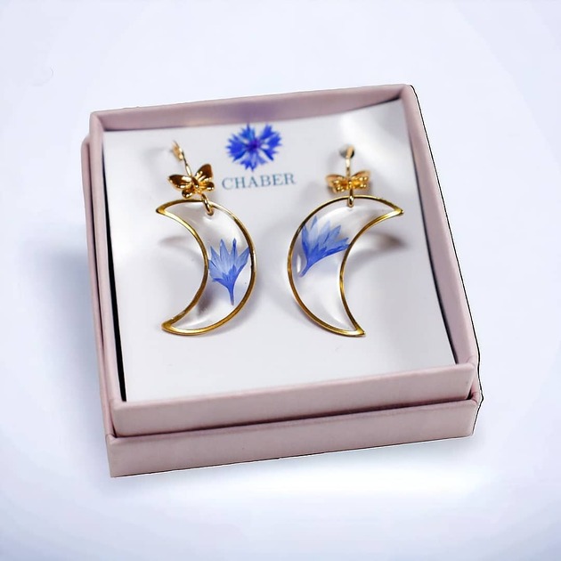 Duże księżycowe kolczyki z chabrem