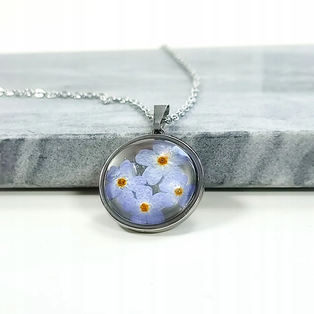 Naszyjnik niezapominajka unikat prezent kwiaty