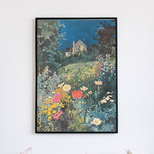 Plakat - Wiejski domek o zmierzchu