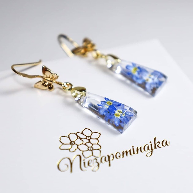 Delikatne kolczyki motyle z Niezapominajkami