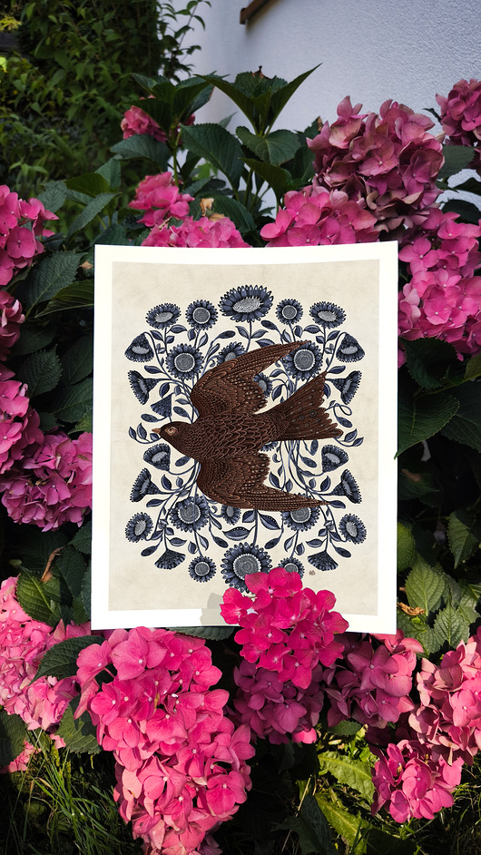 Hope plakat, plakat botaniczny, plakat boho, plakat ptak