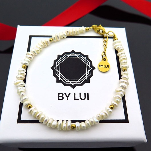 Biała Bransoletka Perły Naturalne & Hematyty MALIBU PEARLS