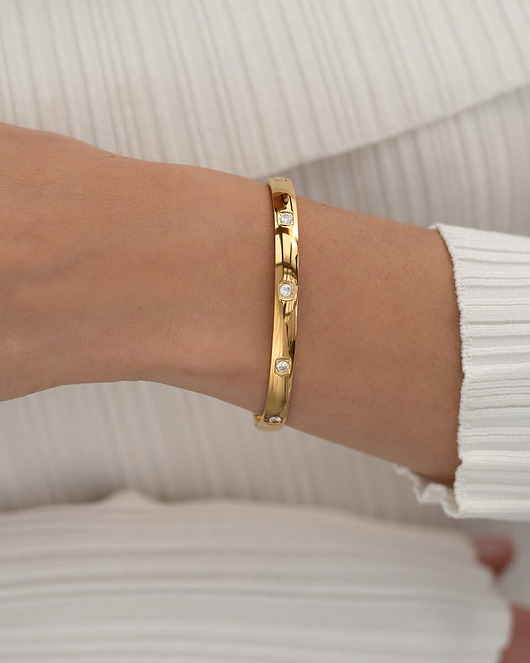 Złota sztywna bransoletka z cyrkoniami ze stali chirurgicznej Paraiso Asteria