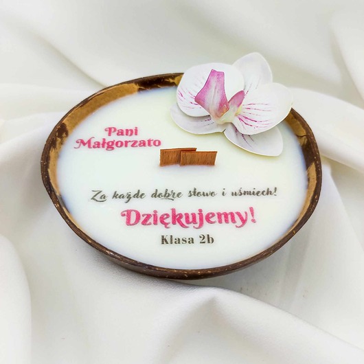 Personalizowany prezent dla Nauczyciela / świeca w kokosie