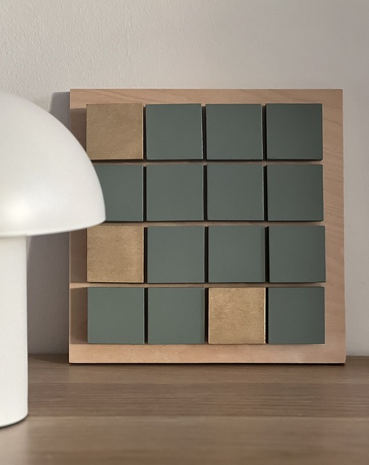 Drewniany relif ścienny, dekoracja ścienna brudna zieleń + złoto