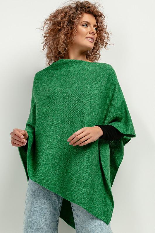 Ponczo z dzianiny swetrowej, T419, one size, szmaragd