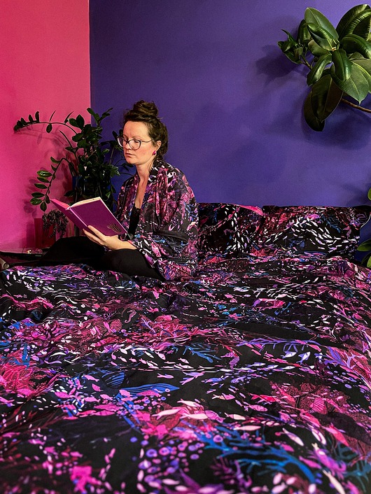 POŚCIEL 1os. autorski print RAFA KORALOWA czarno-różowa 100% BAWEŁNA premium