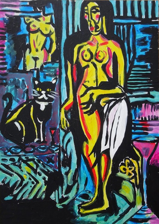 Kolorowy obraz kubiczna dama akt picasso style