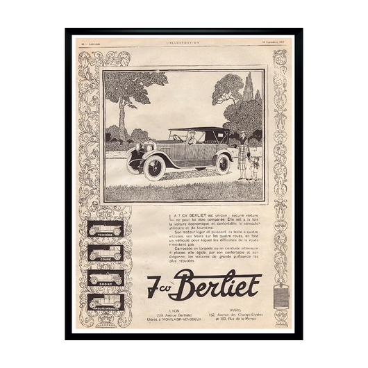 Plakat Oprawiona stara francuska reklama samochodu BERLIET z 1922 r