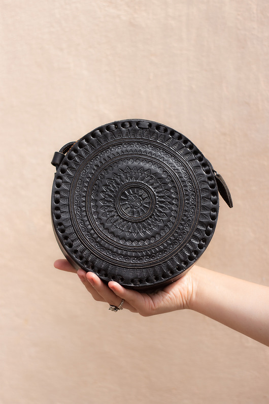 Torebka skórzana ręcznie robiona góralska Carmen Mała okrągła zakopane