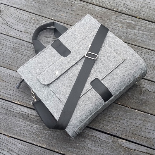 Designerska torba z filcu ver. 2 - szara - z kieszonką