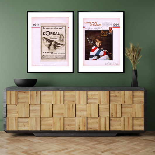 Plakat Dwie oprawione reklamy L'Oreal - z 1914 i z 1964 r