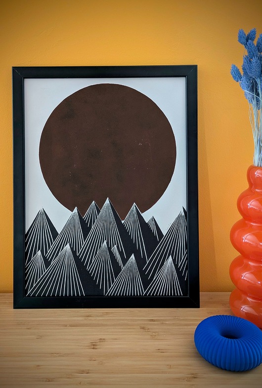 Ręcznie drukowany linoryt Wschód 30x40cm